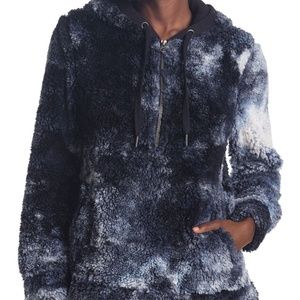 Tie Die Faux Shearling Pull Over 3/4 Zip Hoodie
